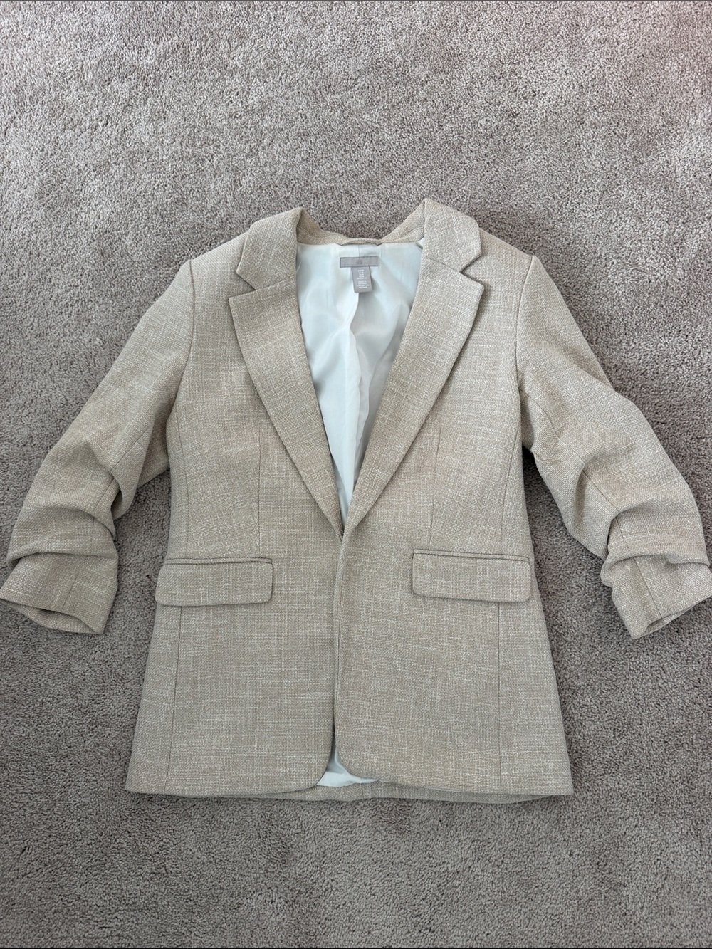 H&M Cream Beige Textured Blazer - Tailored Notch Lapel Jacket